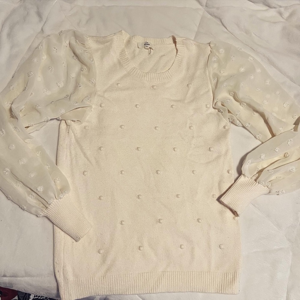 Cream Sweater with Lantern Bell Sleeves